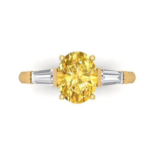 2.5 cttw Zirconia Simulated Yellow Diamond Three-Stone Engagement Ring - Solid Yellow Gold (VVS1, Oval Cut,9x7mm)