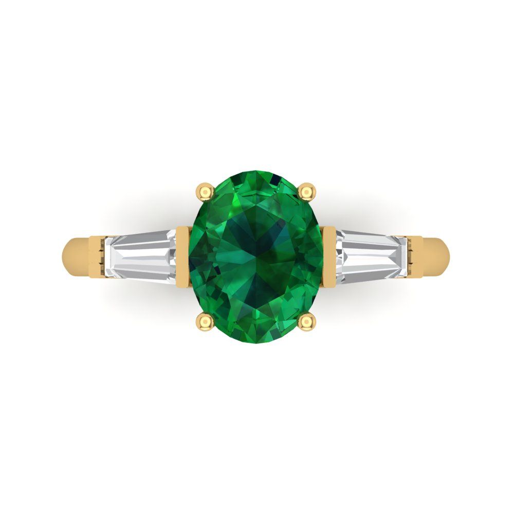 2.5 cttw Simulated Emerald Three-Stone Engagement Ring - Solid Gold (Oval Cut,9x7mm)