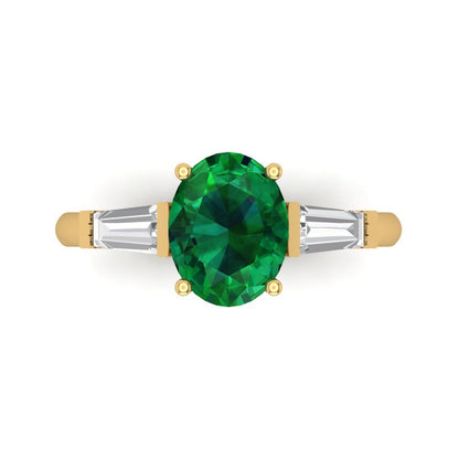 2.5 cttw Simulated Emerald Three-Stone Engagement Ring - Solid Gold (Oval Cut,9x7mm)