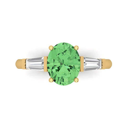 2.5 cttw Zirconia Simulated Green Diamond Three-Stone Engagement Ring - Solid Yellow Gold (VVS1, Oval Cut,9x7mm)