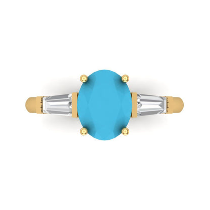 2.5 cttw Simulated Turquoise Three-Stone Engagement Ring - Solid Gold (Oval Cut,9x7mm)