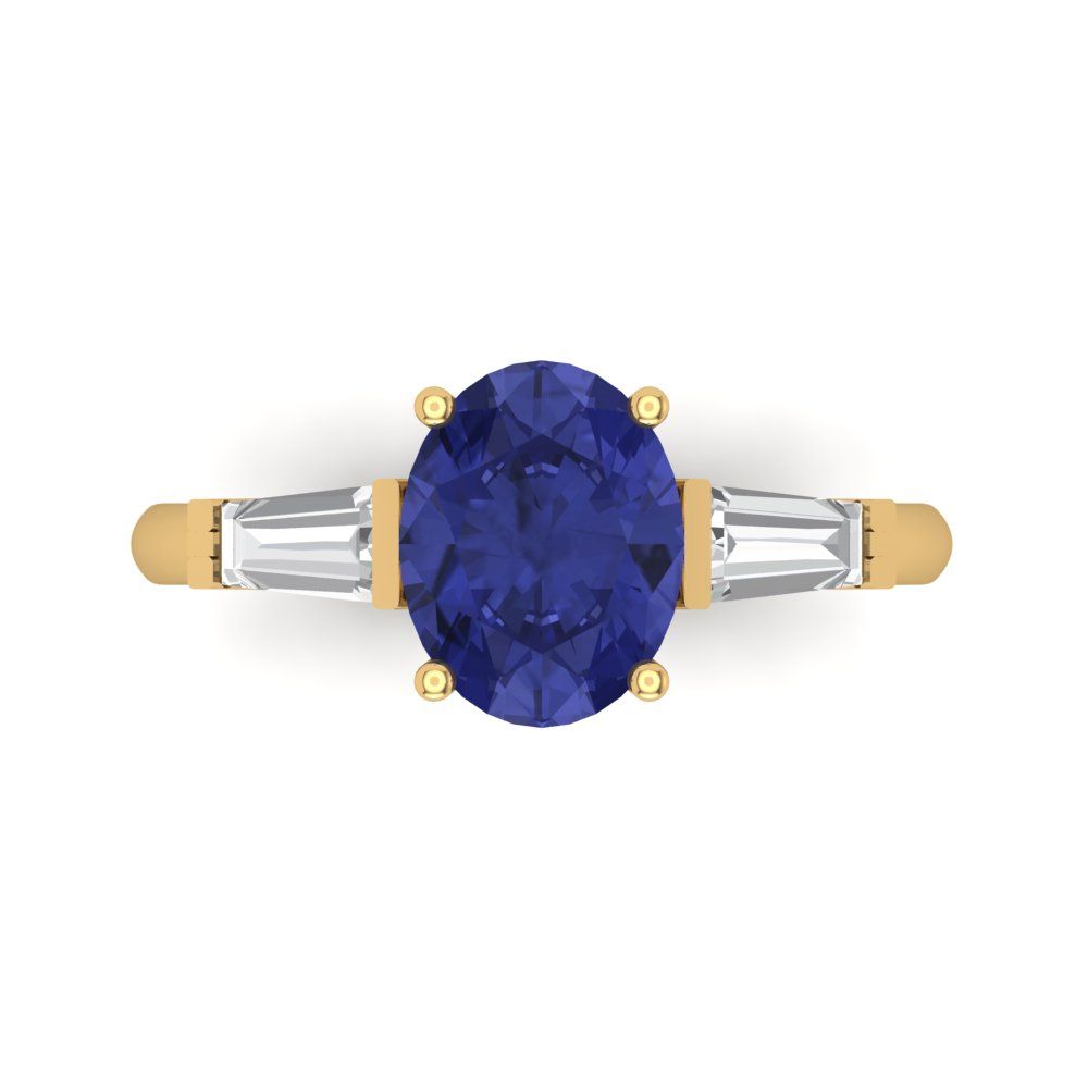 2.5 cttw Simulated Tanzanite Three-Stone Engagement Ring - Solid Gold (Oval Cut,9x7mm)
