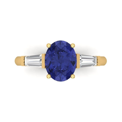 2.5 cttw Simulated Tanzanite Three-Stone Engagement Ring - Solid Gold (Oval Cut,9x7mm)