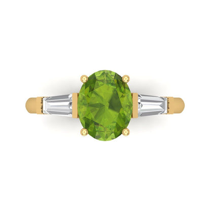 2.5 cttw Natural Peridot Three-Stone Engagement Ring - Solid Gold (Oval Cut,9x7mm)