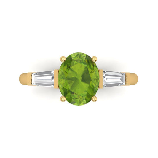 2.5 cttw Natural Peridot Three-Stone Engagement Ring - Solid Yellow Gold (VVS1, Oval Cut,9x7mm)