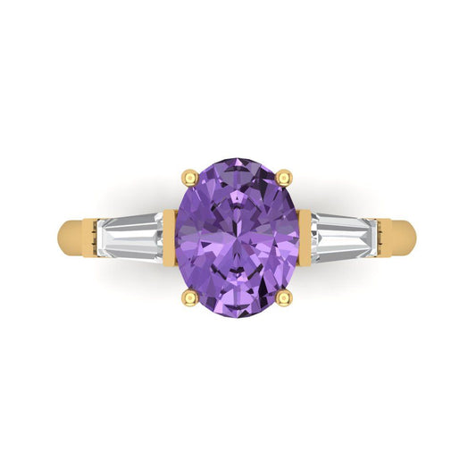 2.5 cttw Simulated Alexandrite Three-Stone Engagement Ring - Solid Yellow Gold (VVS1, Oval Cut,9x7mm)