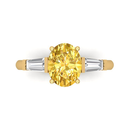 2.5 cttw Natural Citrine Three-Stone Engagement Ring - Solid Gold (Oval Cut,9x7mm)