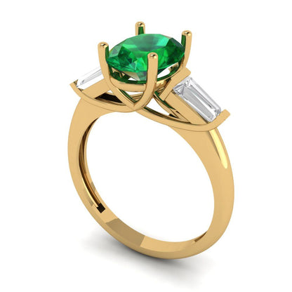 2.5 cttw Simulated Emerald Three-Stone Engagement Ring - Solid Gold (Oval Cut,9x7mm)