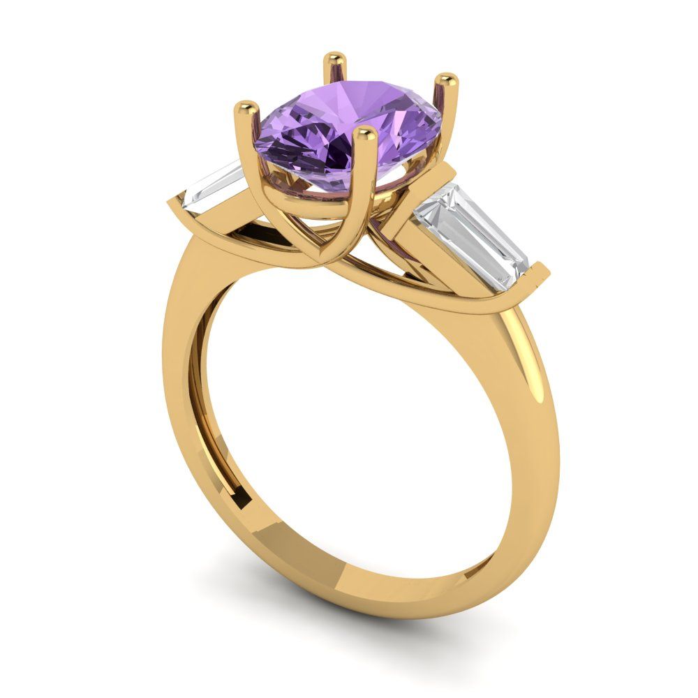 2.5 cttw Simulated Alexandrite Three-Stone Engagement Ring - Solid Gold (Oval Cut,9x7mm)