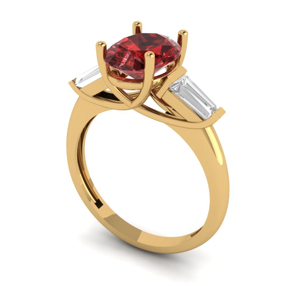 2.5 cttw Natural Garnet Three-Stone Engagement Ring - Solid Gold (Oval Cut,9x7mm)
