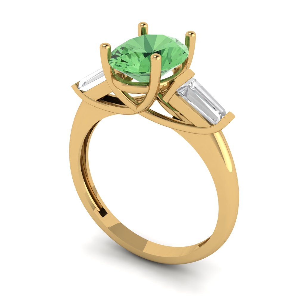2.5 cttw Zirconia Simulated Green Diamond Three-Stone Engagement Ring - Solid Gold (VVS1, Oval Cut,9x7mm)