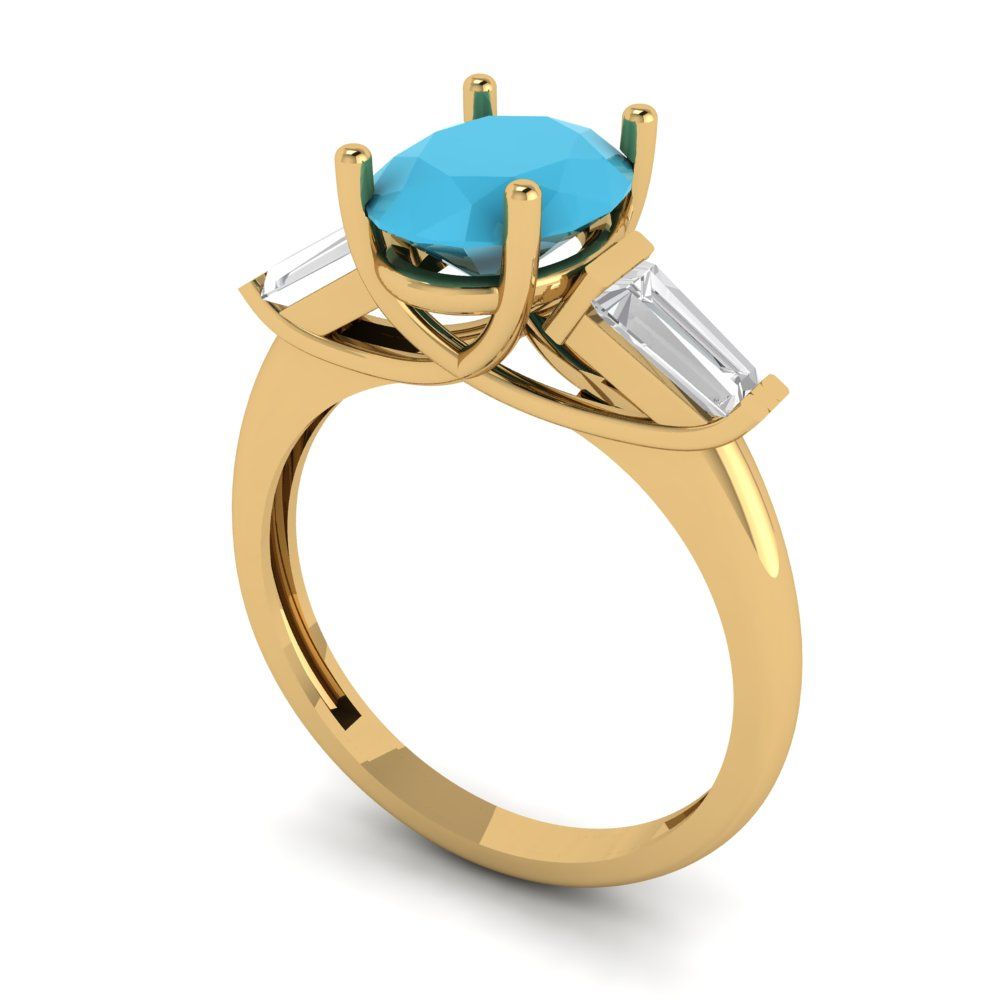 2.5 cttw Simulated Turquoise Three-Stone Engagement Ring - Solid Gold (Oval Cut,9x7mm)