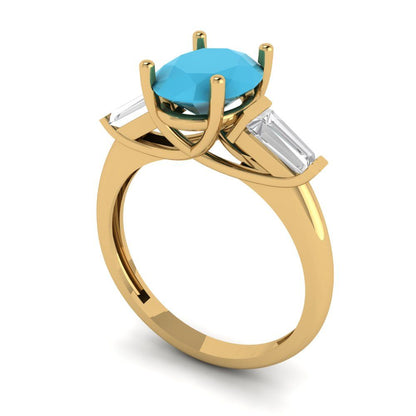 2.5 cttw Simulated Turquoise Three-Stone Engagement Ring - Solid Gold (Oval Cut,9x7mm)