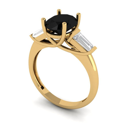 2.5 cttw Natural Onyx Three-Stone Engagement Ring - Solid Gold (Oval Cut,9x7mm)