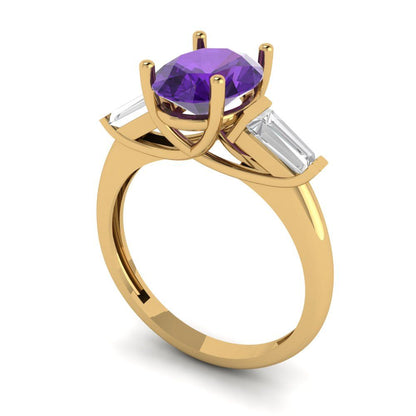 2.5 cttw Natural Amethyst Three-Stone Engagement Ring - Solid Gold (Oval Cut,9x7mm)