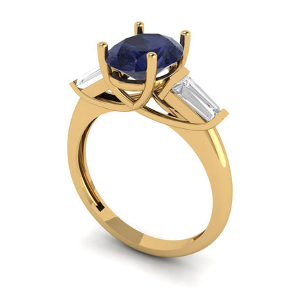 2.5 cttw Simulated Blue Sapphire Three-Stone Engagement Ring - Solid Gold (Oval Cut,9x7mm)