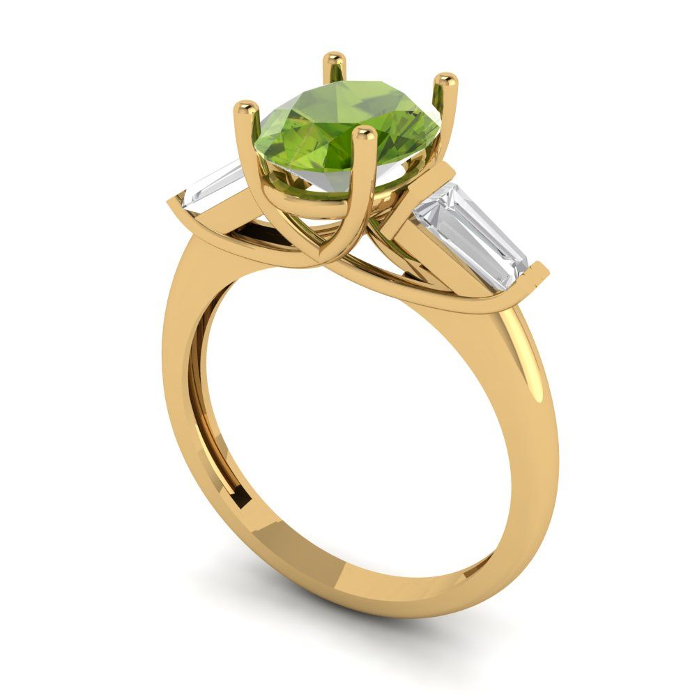 2.5 cttw Natural Peridot Three-Stone Engagement Ring - Solid Gold (Oval Cut,9x7mm)