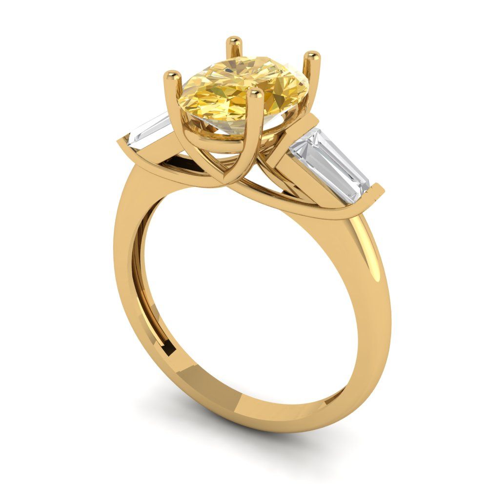 2.5 cttw Zirconia Simulated Yellow Diamond Three-Stone Engagement Ring - Solid Gold (VVS1, Oval Cut,9x7mm)