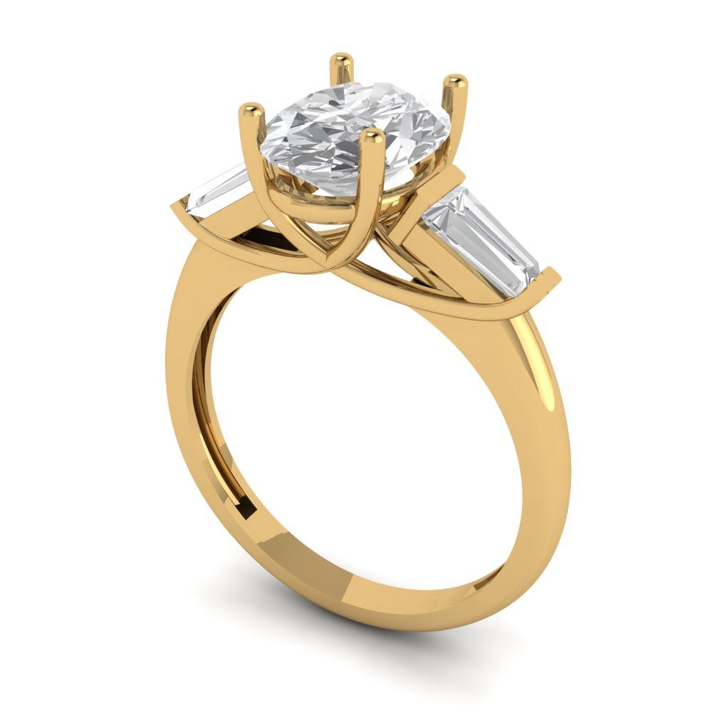 2.5 cttw White Sapphire Three-Stone Engagement Ring - Solid Gold (Oval Cut,9x7mm)