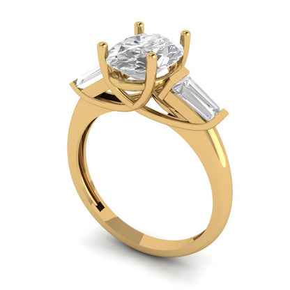 2.5 cttw White Sapphire Three-Stone Engagement Ring - Solid Gold (Oval Cut,9x7mm)