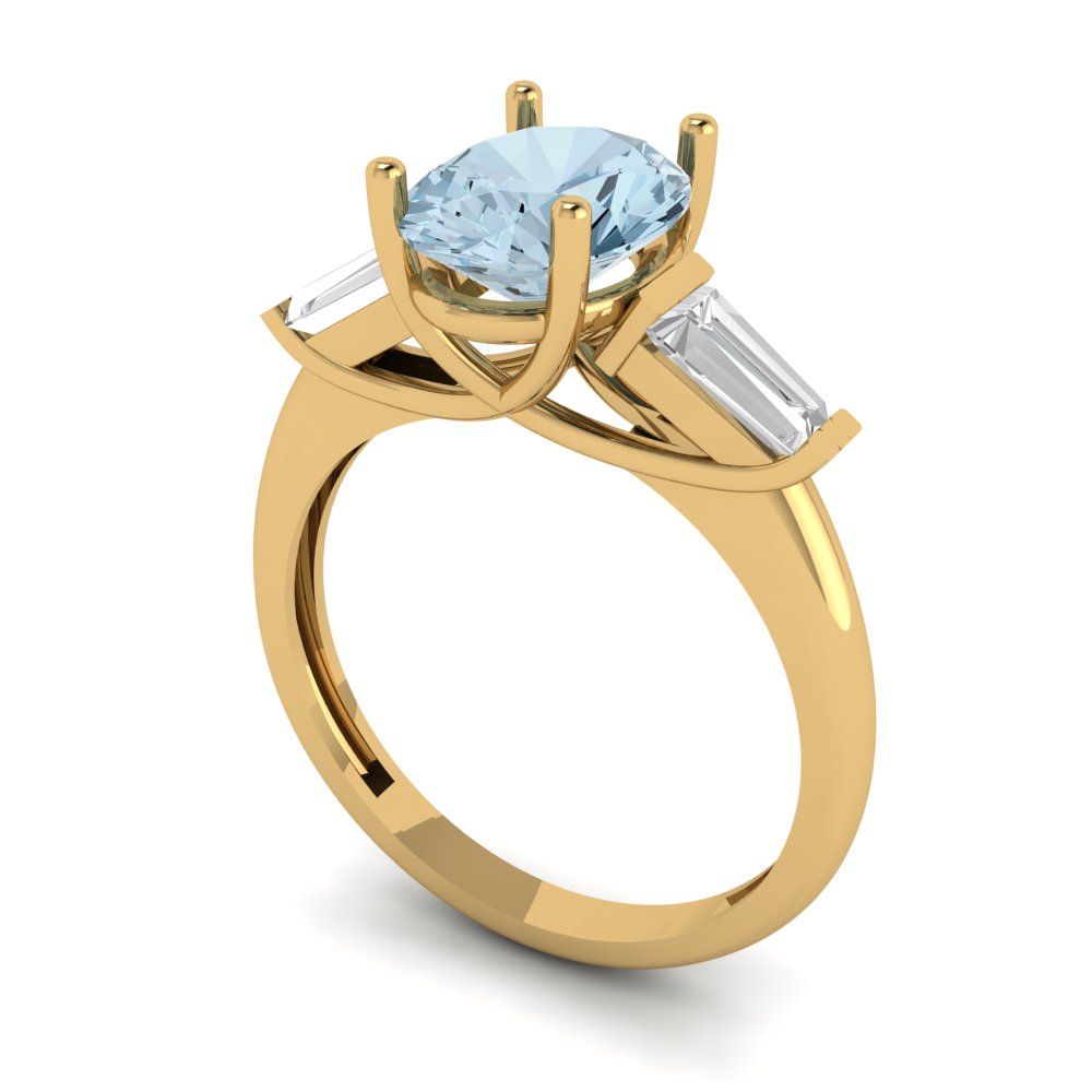 2.5 cttw Zirconia Simulated Blue Diamond Three-Stone Engagement Ring - Solid Yellow Gold (VVS1, Oval Cut,9x7mm)
