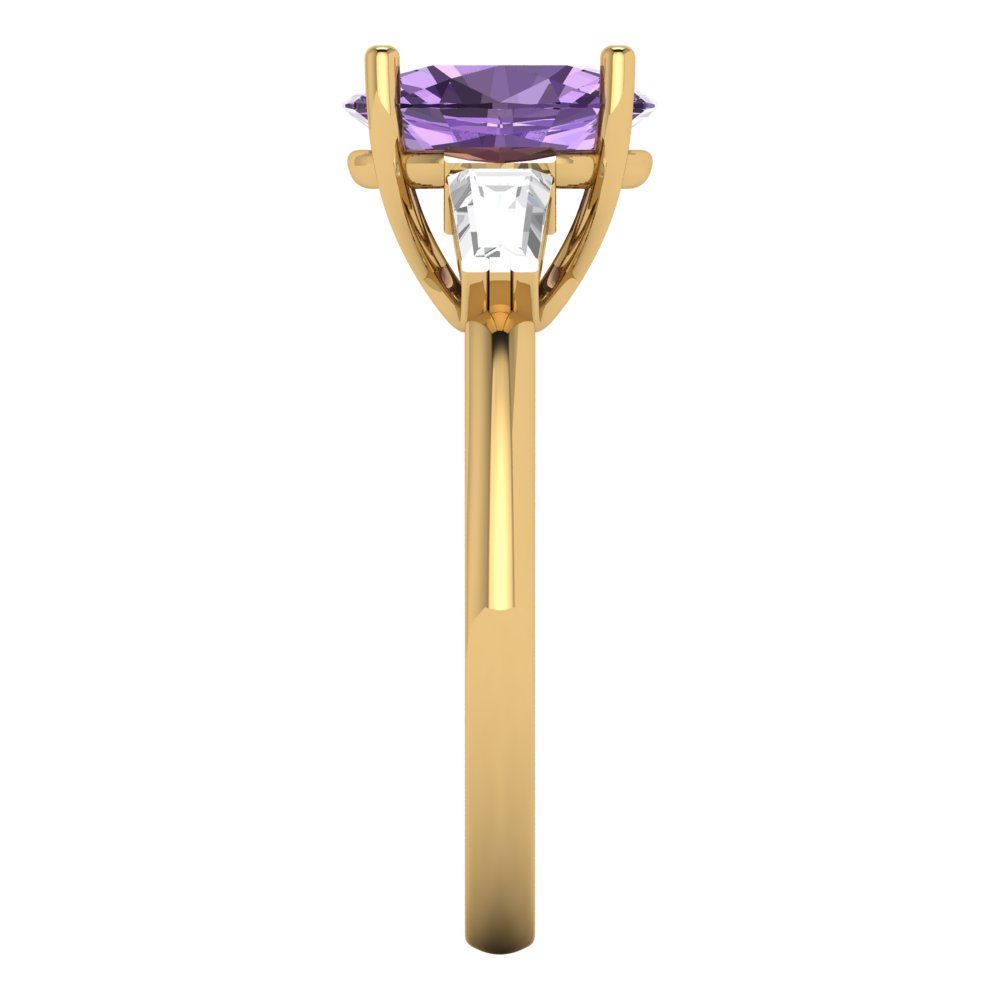 2.5 cttw Simulated Alexandrite Three-Stone Engagement Ring - Solid Gold (Oval Cut,9x7mm)