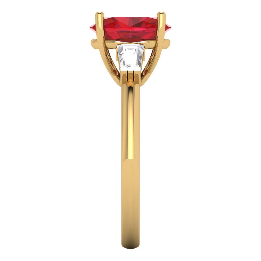 2.5 cttw Simulated Ruby Three-Stone Engagement Ring - Solid Yellow Gold (VVS1, Oval Cut,9x7mm)