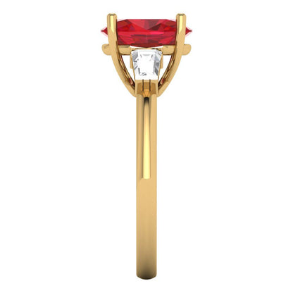 2.5 cttw Simulated Ruby Three-Stone Engagement Ring - Solid Yellow Gold (VVS1, Oval Cut,9x7mm)