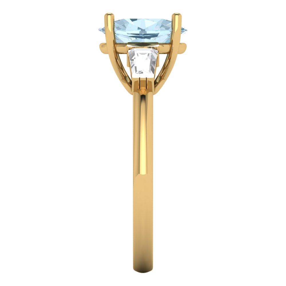 2.5 cttw Natural Aquamarine Three-Stone Engagement Ring - Solid Gold (Oval Cut,9x7mm)