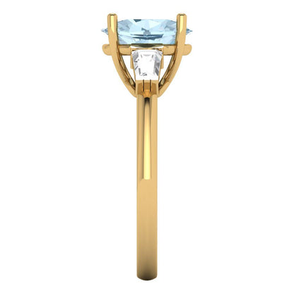 2.5 cttw Natural Aquamarine Three-Stone Engagement Ring - Solid Gold (Oval Cut,9x7mm)
