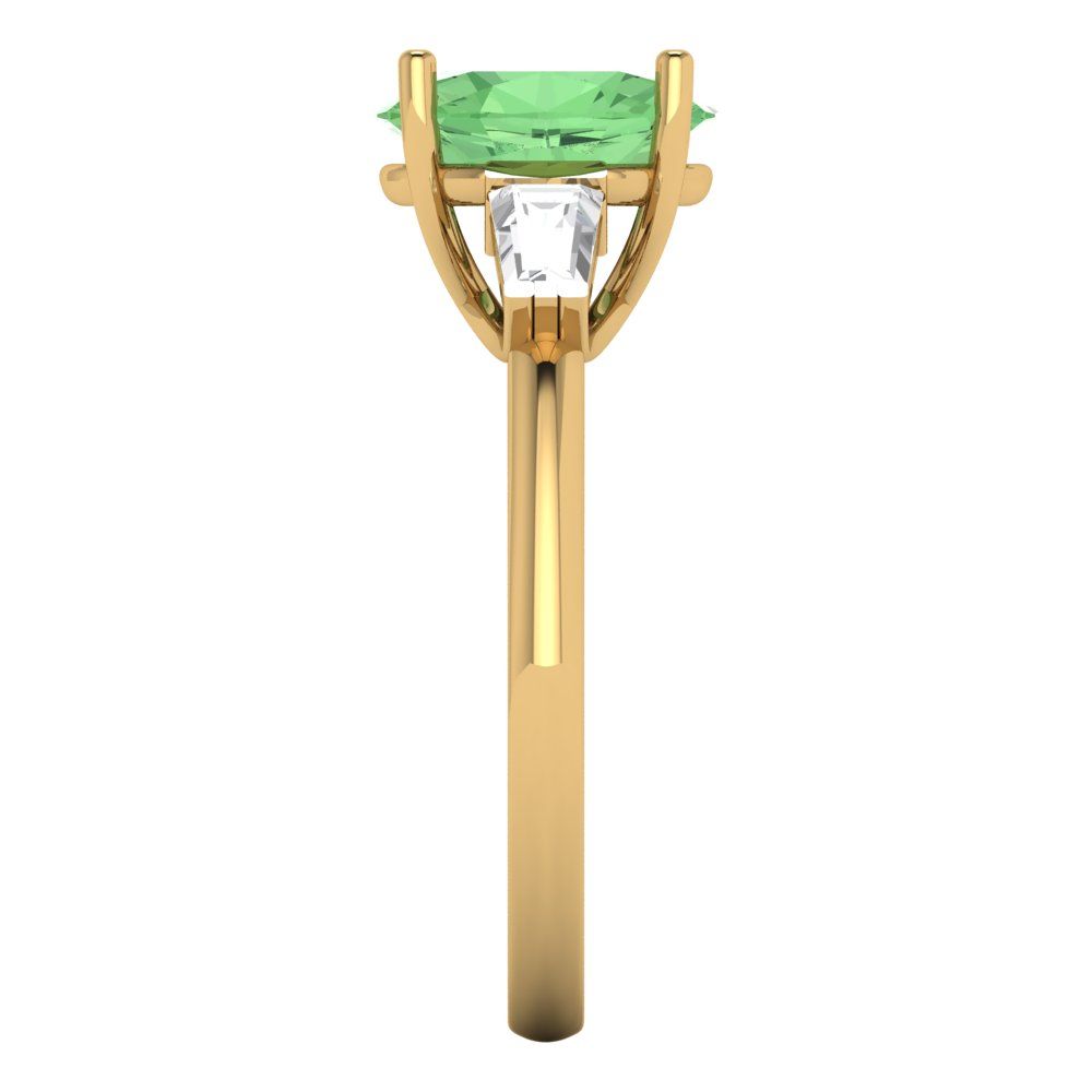 2.5 cttw Zirconia Simulated Green Diamond Three-Stone Engagement Ring - Solid Gold (VVS1, Oval Cut,9x7mm)