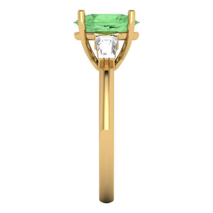 2.5 cttw Zirconia Simulated Green Diamond Three-Stone Engagement Ring - Solid Gold (VVS1, Oval Cut,9x7mm)