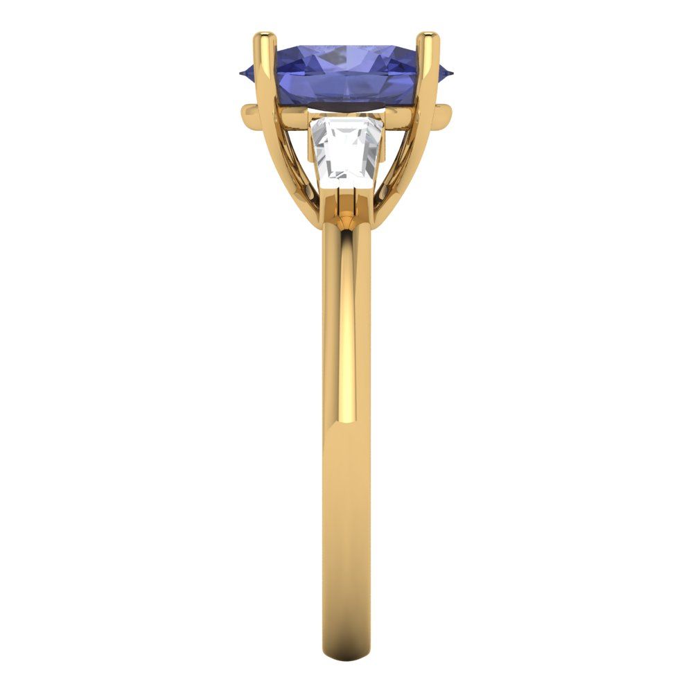 2.5 cttw Simulated Tanzanite Three-Stone Engagement Ring - Solid Gold (Oval Cut,9x7mm)