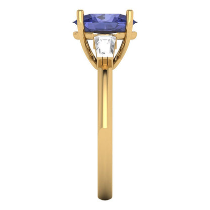 2.5 cttw Simulated Tanzanite Three-Stone Engagement Ring - Solid Gold (Oval Cut,9x7mm)