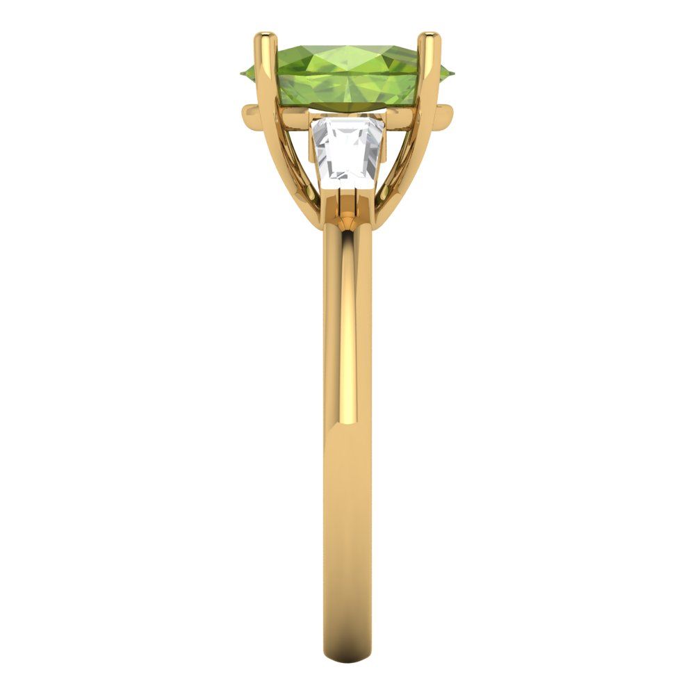 2.5 cttw Natural Peridot Three-Stone Engagement Ring - Solid Gold (Oval Cut,9x7mm)