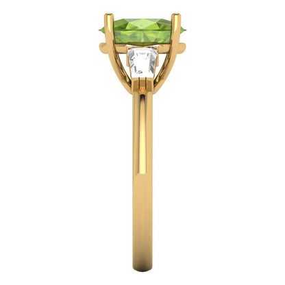 2.5 cttw Natural Peridot Three-Stone Engagement Ring - Solid Gold (Oval Cut,9x7mm)