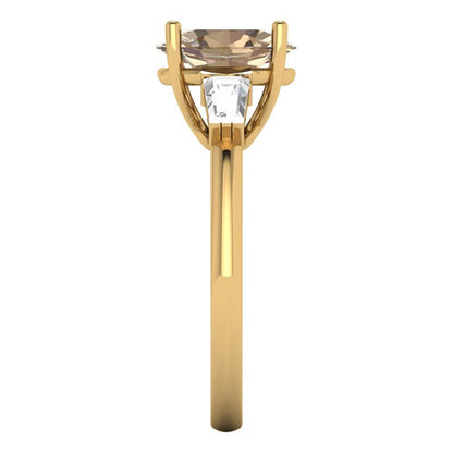 2.5 cttw Yellow Moissanite Three-Stone Engagement Ring - Solid Gold (Oval Cut,9x7mm)