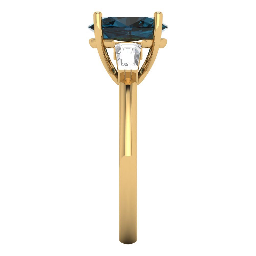 2.5 cttw Natural London Blue Topaz Three-Stone Engagement Ring - Solid Gold (Oval Cut,9x7mm)