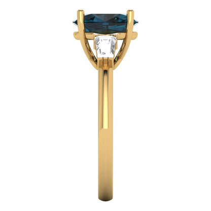 2.5 cttw Natural London Blue Topaz Three-Stone Engagement Ring - Solid Gold (Oval Cut,9x7mm)