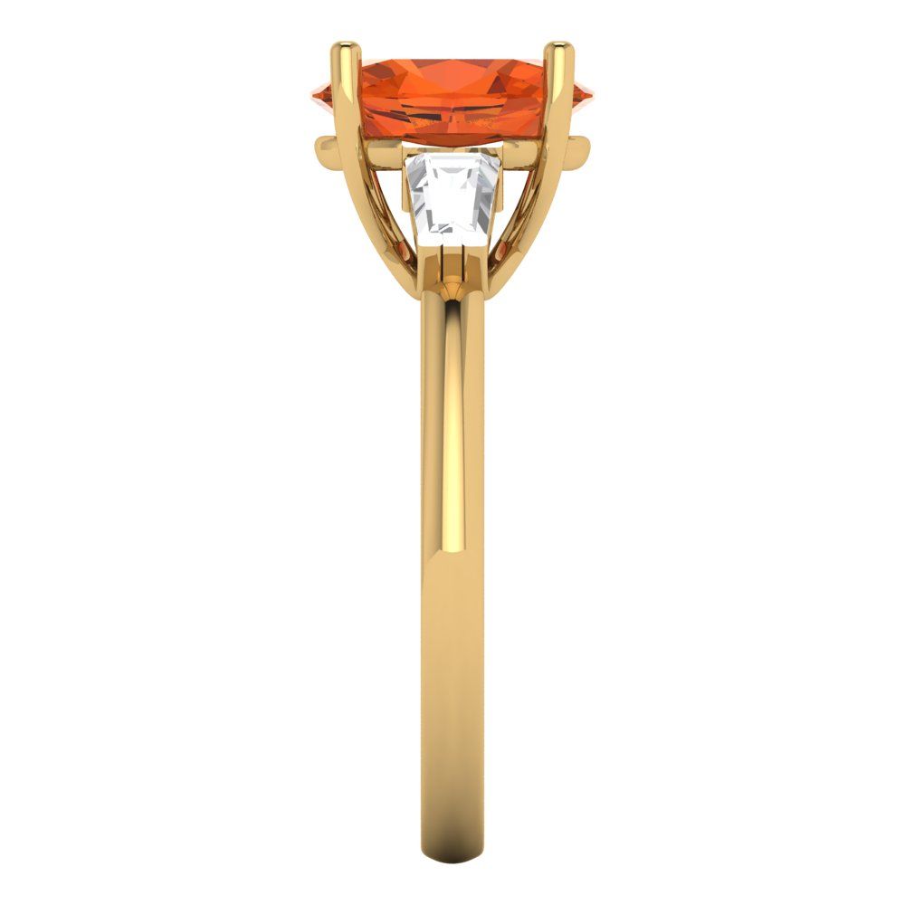 2.5 cttw Zirconia Simulated Red Diamond Three-Stone Engagement Ring - Solid Gold (VVS1, Oval Cut,9x7mm)