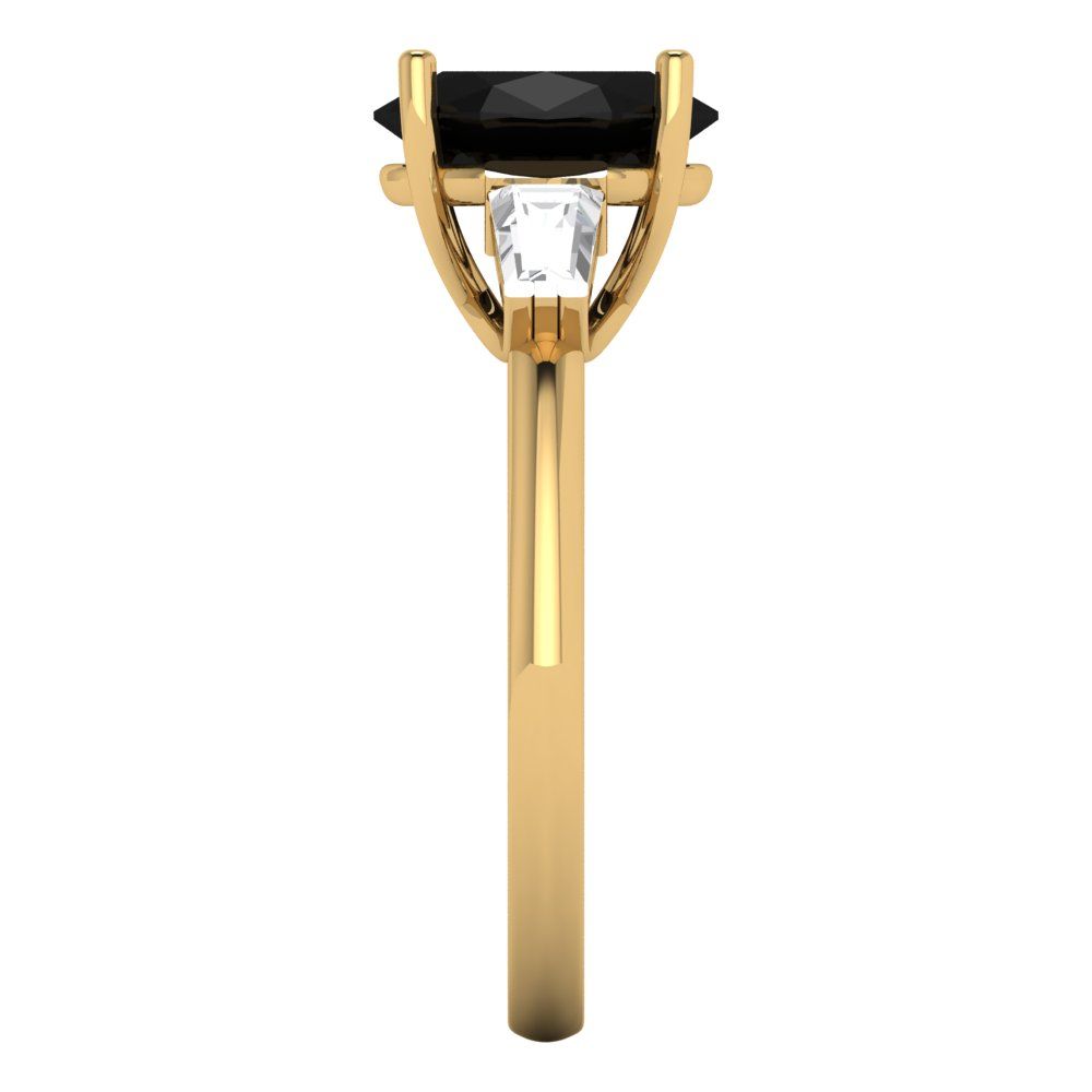 2.5 cttw Natural Onyx Three-Stone Engagement Ring - Solid Gold (Oval Cut,9x7mm)
