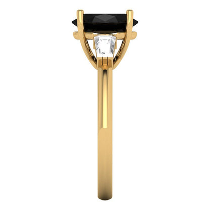 2.5 cttw Natural Onyx Three-Stone Engagement Ring - Solid Gold (Oval Cut,9x7mm)