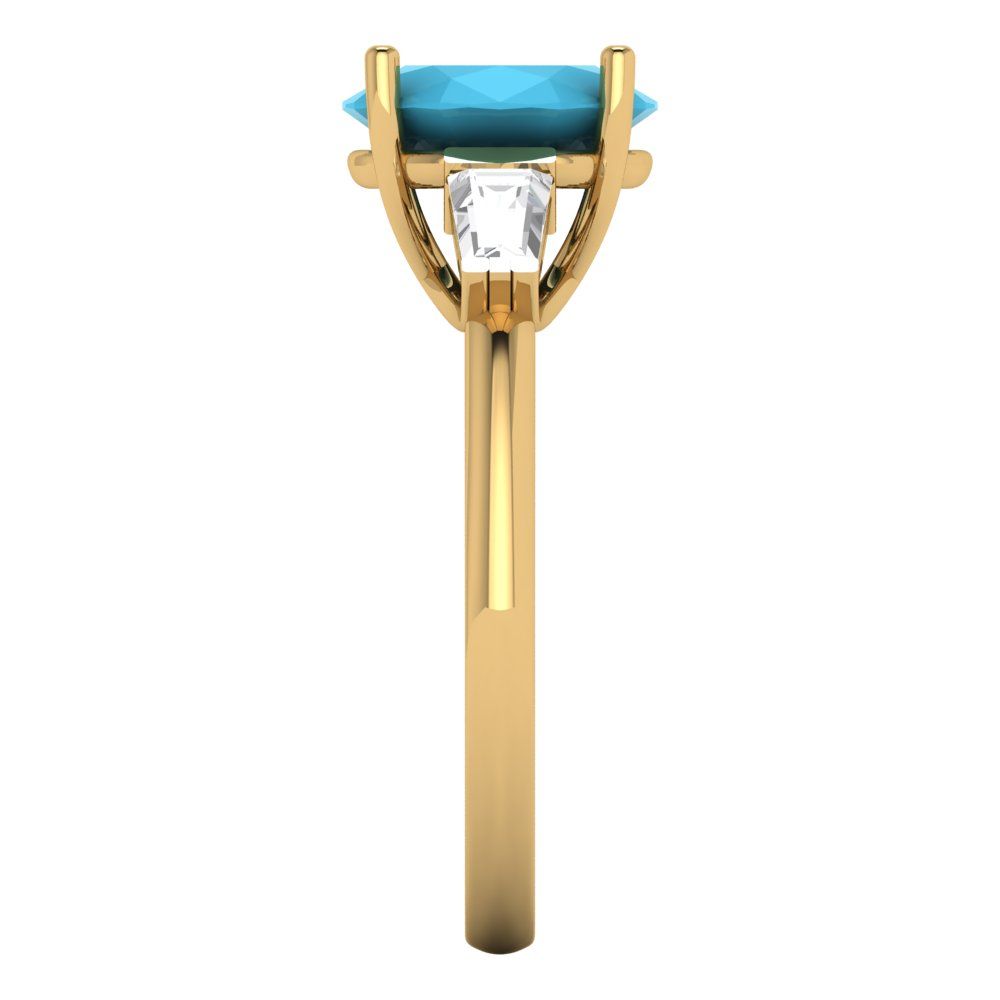 2.5 cttw Simulated Turquoise Three-Stone Engagement Ring - Solid Gold (Oval Cut,9x7mm)