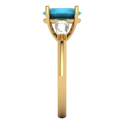 2.5 cttw Simulated Turquoise Three-Stone Engagement Ring - Solid Gold (Oval Cut,9x7mm)