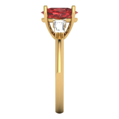 2.5 cttw Natural Garnet Three-Stone Engagement Ring - Solid Gold (Oval Cut,9x7mm)