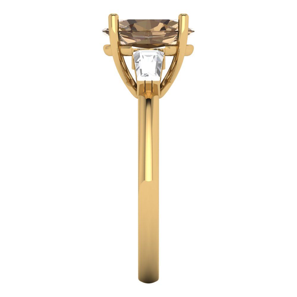2.5 cttw Zirconia Simulated Champagne Diamond Three-Stone Engagement Ring - Solid Gold (VVS1, Oval Cut,9x7mm)
