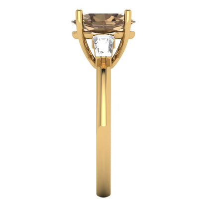 2.5 cttw Zirconia Simulated Champagne Diamond Three-Stone Engagement Ring - Solid Gold (VVS1, Oval Cut,9x7mm)