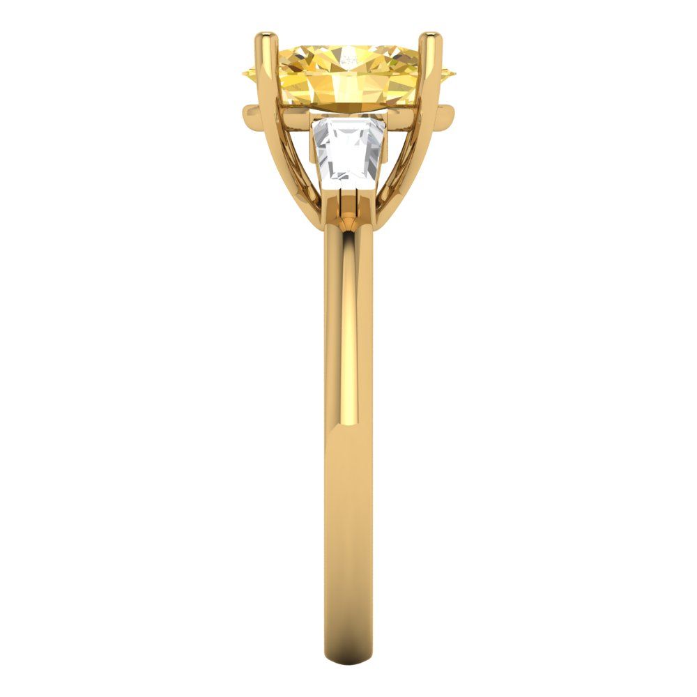 2.5 cttw Zirconia Simulated Yellow Diamond Three-Stone Engagement Ring - Solid Gold (VVS1, Oval Cut,9x7mm)