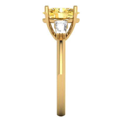 2.5 cttw Zirconia Simulated Yellow Diamond Three-Stone Engagement Ring - Solid Gold (VVS1, Oval Cut,9x7mm)