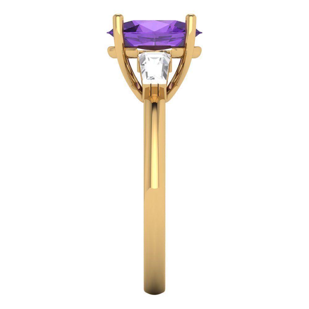 2.5 cttw Natural Amethyst Three-Stone Engagement Ring - Solid Gold (Oval Cut,9x7mm)